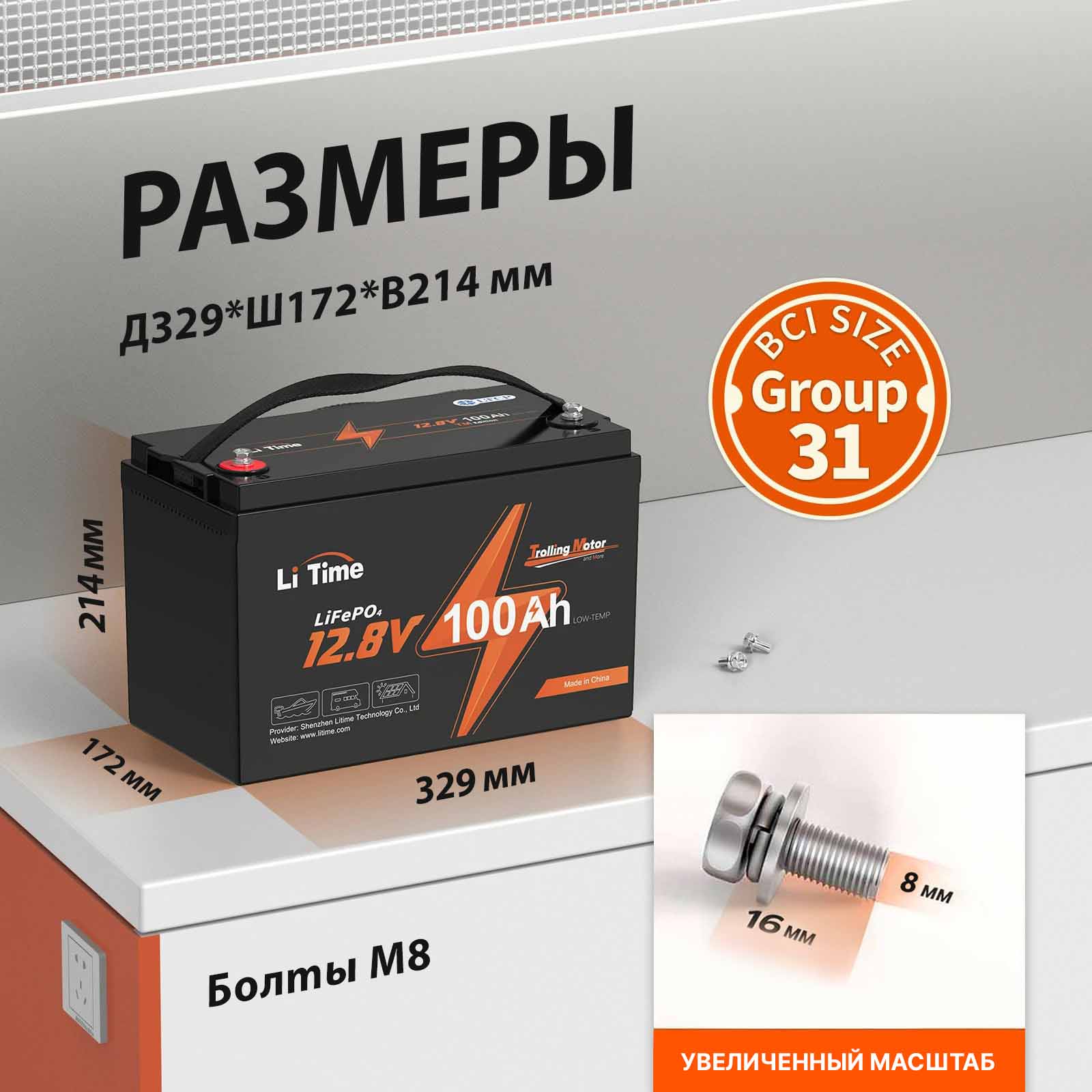 ⚡LiTime 12В 100Ач TM (Литиевый аккумулятор LiFePO4 Trolling Motor❄️) — изображение 2