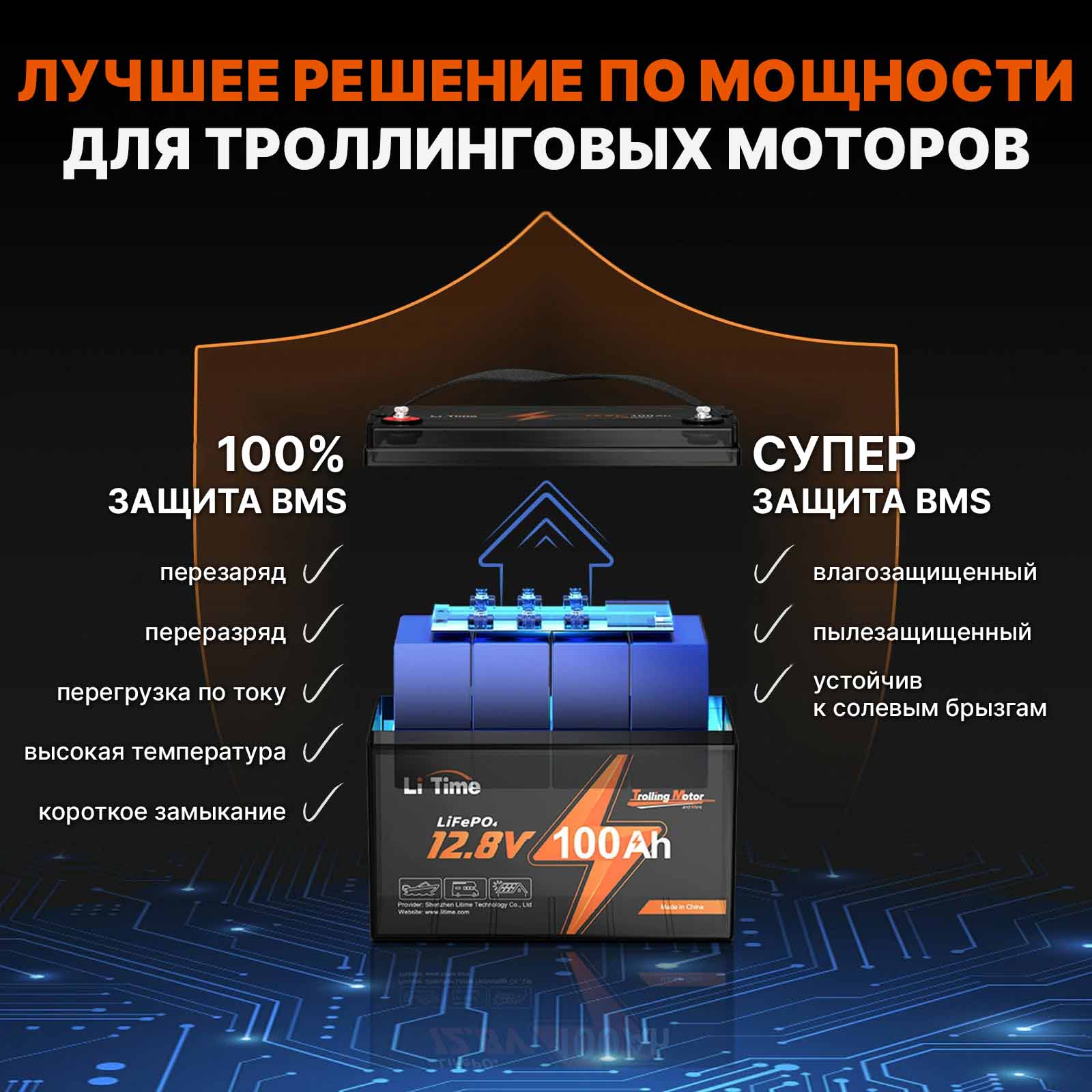 ⚡LiTime 12В 100Ач TM (Литиевый аккумулятор LiFePO4 Trolling Motor❄️) — изображение 3