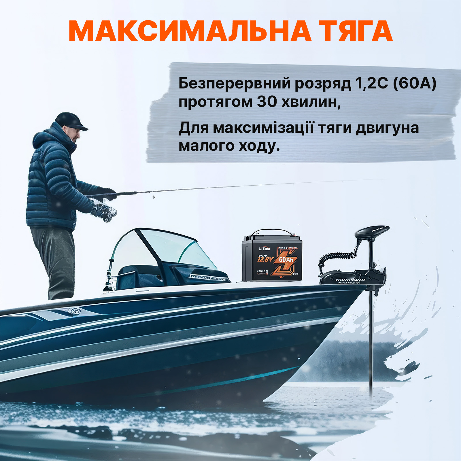 ⚡LiTime 12В 50Аг TM Bluetooth (Літієвий акумулятор LiFePO4 глибокого циклу із захистом від холоду для електричних човнових моторів) - Зображення 5