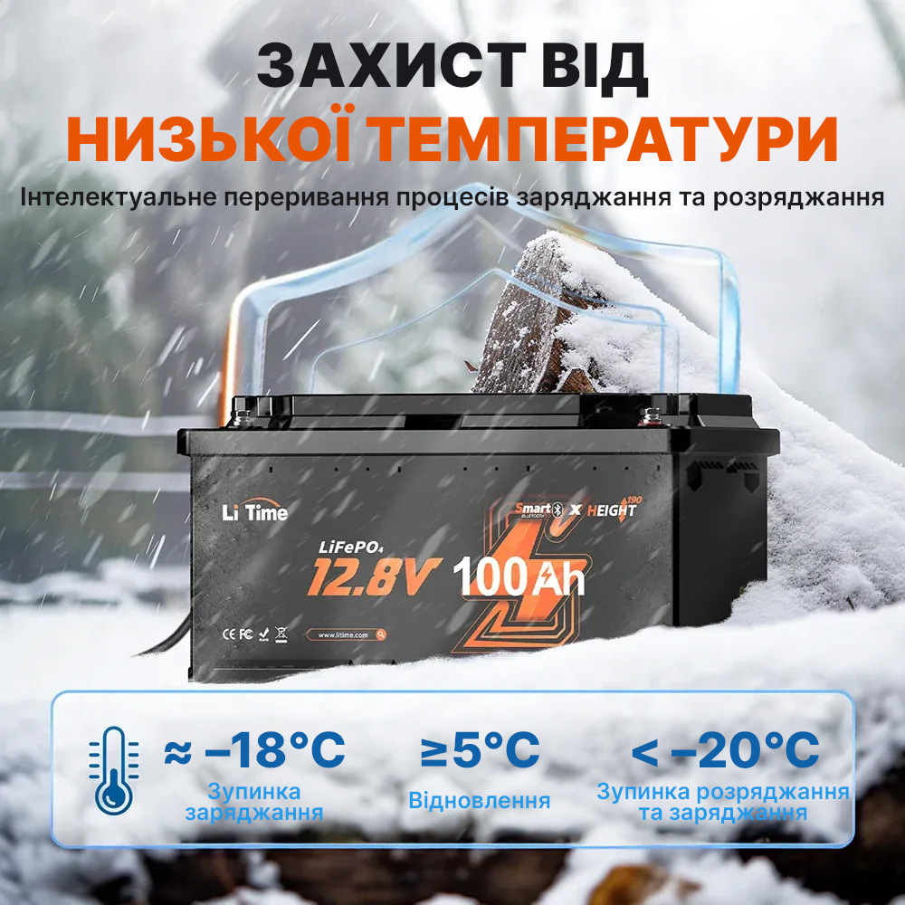 ⚡LiTime 12В 100Аг H190 Deep Cycle (Літієвий акумулятор з Bluetooth) - Зображення 2