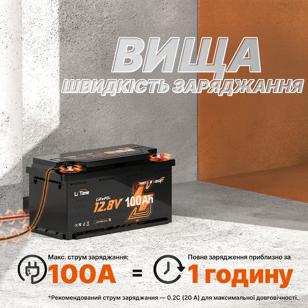 ⚡LiTime 12В 100Аг H190 Deep Cycle (Літієвий акумулятор з Bluetooth) - Зображення 7